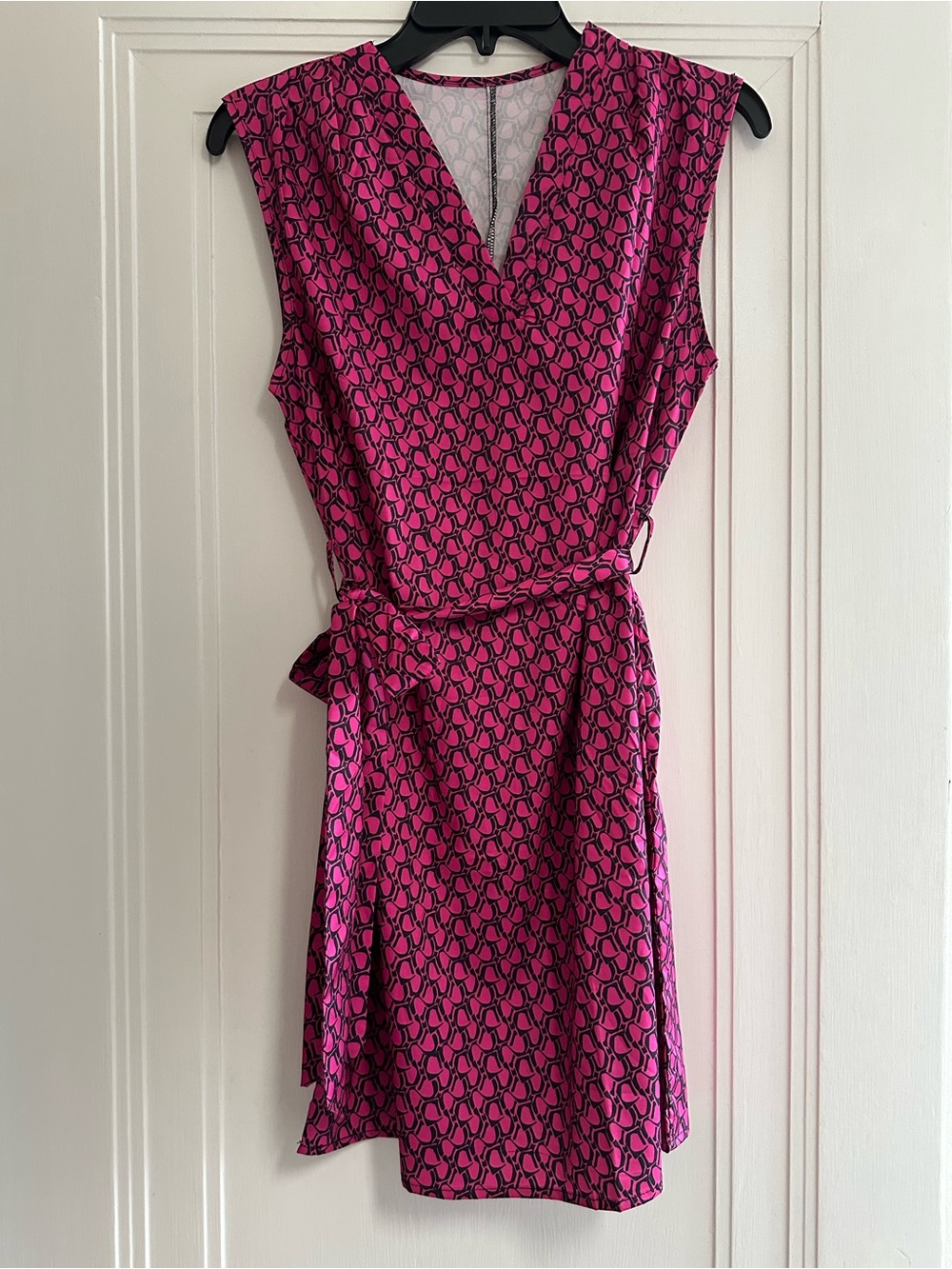 NWOT - SHEIN Clasi Allover Print Belted Dress in Pink/Navy - Size S (4 US)